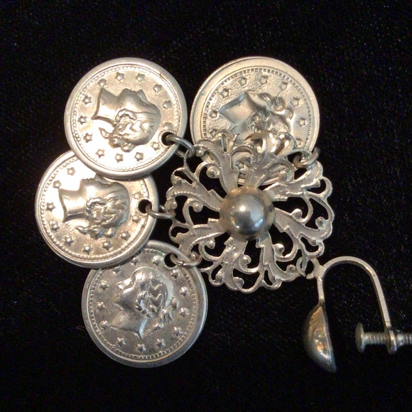 Silver-toned Coin Clip-on Earrings - Picture 6 of 6